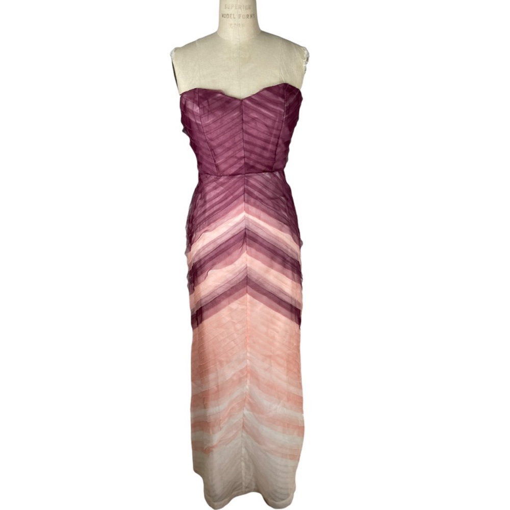 Parker Black Label Ombre Silk Chiffon Pleated Gown Size 4 Womens Strapless NEW